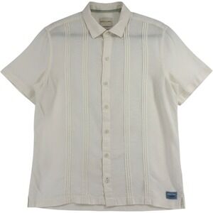 Scotch Soda Linen Pintuck Resort Shirt Men's L Cream Quiet Luxury Coastal EUC